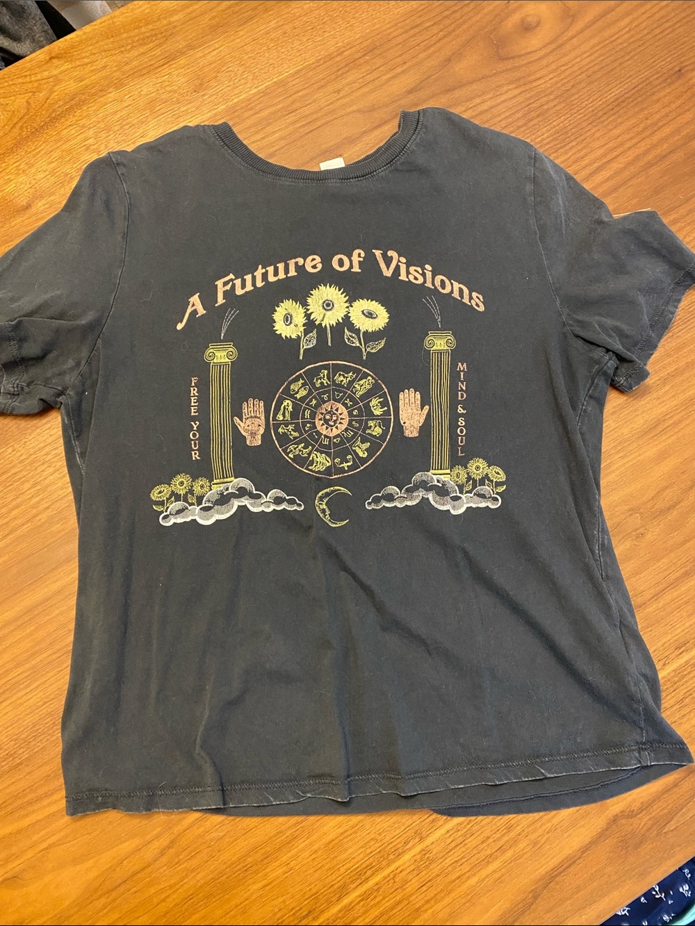 A Future of Visions Graphic Tee - Gray with Yellow and Pink Print